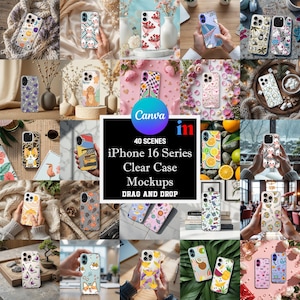 iPhone 16 Clear Case Mockup Bundle: 40 Canva Templates (Digital Download)