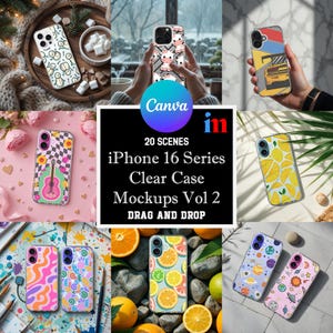 iPhone 16 Clear Case Mockup Bundle: 20 Canva Templates (Digital Download)
