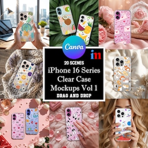 iPhone 16 Clear Case Mockup Bundle: 20 Canva Templates (Digital Download)
