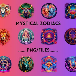 Mystical Zodiac PNG- Design Bundle PNG Files Custom Apparel and DIY Projects Digital