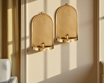 Handmade Brass Wall Sconces – Arched Moroccan Candle Holder, Set of 2