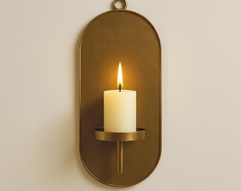 Messing Wandkerzenleuchter - Ovaler Kerzenhalter mit Rückplatte, moderne Vintage Messingleuchte, minimalistische Wanddekoration, handgefertigter Messing-Home-Akzent