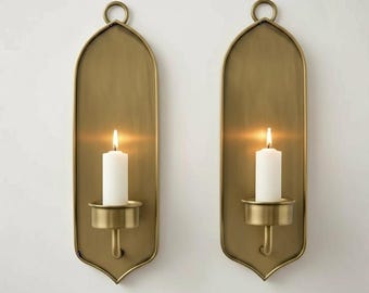 2er-Set handgefertigte Messing-Wandleuchten – marokkanische Bogenkerzenhalter
