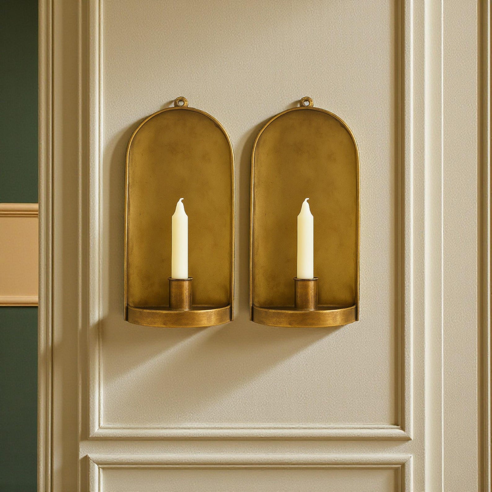 Handmade Brass Wall Candle Sconces Set – Antique Gold Arched Design - Etsy