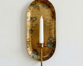 Handgehämmerte Messing Wandleuchte | Grünspan Patina, Boho Kerzenhalter