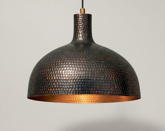 Lampa wisząca z kopułą, młotkowana mosiężna lampa do wyspy kuchennej, antyczna lampa marokańska