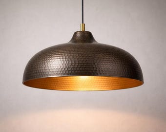 Marokańska lampa wisząca z kopułą z brązu – ręcznie robione oświetlenie wyspy kuchennej – lampa sufitowa od rzemieślnika – bezcłowy