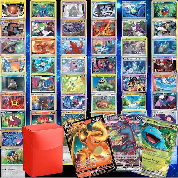 Pokemon 100 Card Lot TCG Collection + FREE Deck Box  3 Ultra Rares  Guaranteed V Vmax EX Gx Radiant Rare  Authentic Collection Gift Set