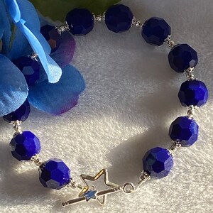Vintage Swarovski Crystal Bracelet: Navy Blue Sterling Silver Star Toggle