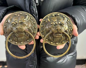 Vintage style  small Copper tiger Head Door Knocker, Vintage Tiger Face Door Bell,  Old Copper Feng Shui beast  Door Lucky Door handle