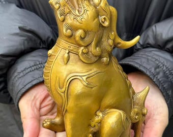 Copper Pixiu Statue Fengshui Animal qilin Beast Wealth Bixie ,Chinese Copper Exorcise Evil Spirits brave troops Kylin Opening  gifts
