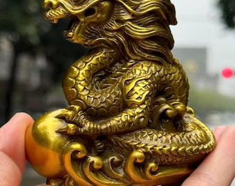 Vintage kraftvolle 2025 Feng Shui Kupfer Drachen Skulptur - Chinesisches Sternzeichen Drache für Hausschutz, Böses-Abwehr & Reichtum