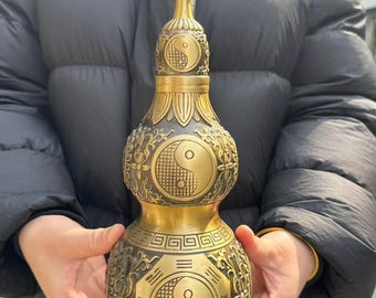 Huge Brass Hu Lu ornaments feng shui  fortune decor exorcism gossip Brass gourd Statue ,Wu Lou Bottle Pot Vase Jar Statue  Good Luck Wu Lu
