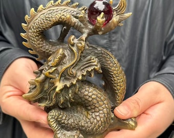 Vintage Copper Dragon Statue Luck Success animal,Chinese Feng Shui Zodiac Dragon Symbol Meaning Placement Royal Dragon decor Opening gifts