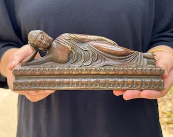 Vintage style copper Shakyamuni Sleeping Buddha Figure Statue ,Lying Buddha Figurine,Buddhism Buddhist Meditation Decor, Buda Indoor Decor