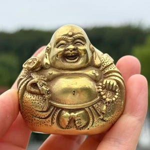 Copper Happy Laugh Maitreya Buddha Statue, Tibet Laughing Fat Buddha Figurine, Buddhism Temple decor Bodhisattva Sculpture Budai Figure  Zen