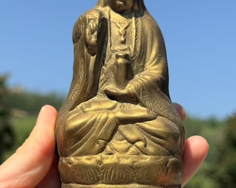 Copper Guan Yin Bodhisattva Statue Goddess Compassion  Healing Meditating Sculpture Eastern Enlightenment  meditation yoga home ornaments
