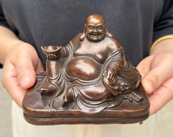 Koperen Maitreya Boeddhabeeld, lachende lachende Boeddha figuur boeddhisme geluk rijkdom decor feng shui bodhisattva ornamenten vrede brengen