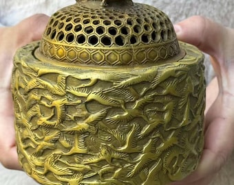 Copper Crane Sculpture Incense Holder ,Stick Incense Burner with Ash catcher, Incense Burner Censer Buddha Sandalwood Buddhism Insense