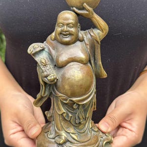 Copper Happy Laugh Maitreya Buddha Wealth Statue,Brass Laughing Smiling Buddha Statue  Figure Buddhism Happiness wealth decor Buddhist zen 9