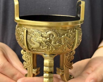 Three Foot Copper Chinese Feng shui Dragon relief Incense Burner Holder  Home Decoration,Censer burner folk dragon pattern meditation decor