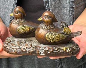 Feng Shui Mandarin Ducks Pair Set For Happy Married Life Gift Decor Faux Bois