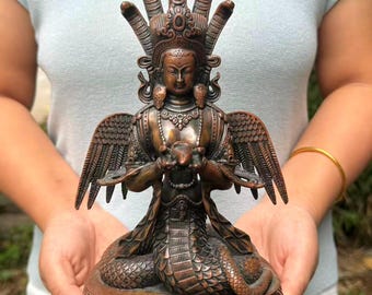 チベット古代銅五蛇神観音観音仏像、蛇母観音菩薩彫刻仏教風水DE0330