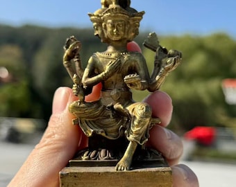 Antique Style Bronze Buddha Figurine Handcrafted Brass Buddhist Altar Sculpture,Temple Figurine Home Decor,Brass Multi Armed Buddha Statue