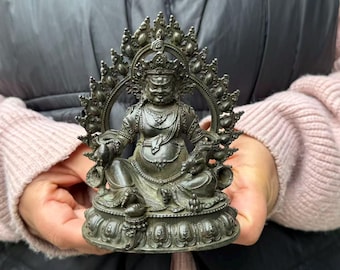 Vintage style Copper Yellow Jambhala Buddha Statue Tibetan Buddhism Tantric God of Wealth Deity Mala Bodhisattva Hindu Praying buddhist