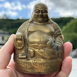 Copper Happy Laugh Maitreya Buddha Wealth Statue,Laughing Smiling Buddha Statue Budai Figure Buddhism Happiness God of  Wealth  Zen  temple