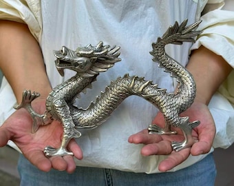 Vintage Kupfer chinesische Feng Shui Drachenstatue Glück & Erfolgstier, Drachensymbol in Feng Shui Bedeutung Platzierung Royal Dragon Ornaments 89