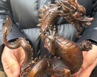 Vintage Copper Dragon Statue Luck Success animal,Chinese Feng Shui Dragon Symbol Feng Shui Meaning Placement Royal Dragon decor Opening gift