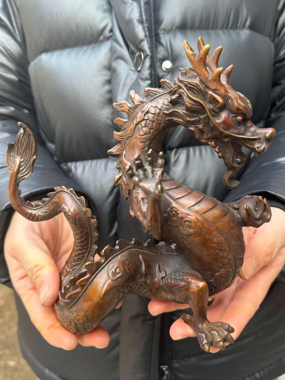 Vintage Copper Dragon Statue Luck Success animal,Chinese Feng Shui Dragon Symbol Feng Shui Meaning Placement Royal Dragon decor Opening gift