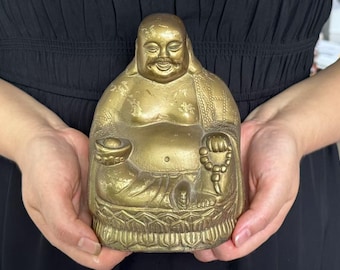 Only one Vintage style Copper Happy Laugh Maitreya Buddha Wealth Statue, Brass Laughing Smiling Buddha Statue Budai Figure Buddhism  Buddha