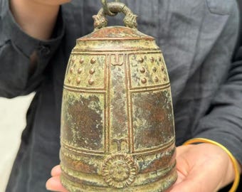 Vintgae Tibet Temple Buddha Bell chung,Nepal Bell Blessing,Feng Shui Wind Chime Fortune Bell Garden Hanging Decor Taoism Bell Blessing gift