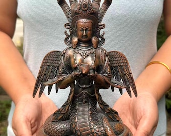 チベット古代銅製五蛇神観音菩薩像、蛇母観音菩薩像 仏教風水 DE0330