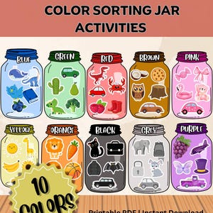 Color Sorting Jar Aktivitäten | Vorschule Farbabstimmung Printable | Feinmotorik für Kleinkinder|Lernendes Farbsortierspiel| Hausschulaktivität