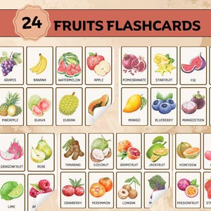 Aprendizaje interactivo para niños pequeños: 40 tarjetas imprimibles de frutas