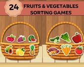 24 Fruits & Vegetables Sorting Toddler Activity, Printable Sort Activity for Toddlers, Preschool Worksheets.