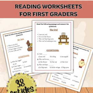 Early Reading Comprehension Worksheets for Kids | 38 Simple Passages with Questions | Preschool, Kindergarten, Grade 1