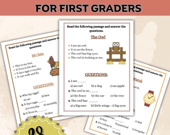 Early Reading Comprehension Worksheets for Kids | 38 Simple Passages with Questions | Preschool, Kindergarten, Grade 1