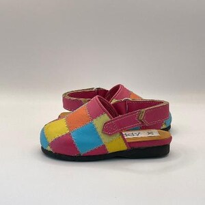 Sandalias de piel con patchwork multicolor hechas a mano para niño/a (primer paso/sin cordones) (EU21/13,4 cm)