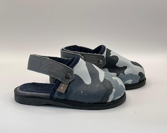 Handmade Blue Grey camouflage  Leather Baby Sandals/  First Walker  (EU23/15cm)