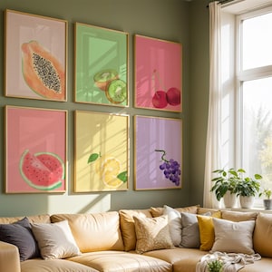 Fruit Printable Poster Bundle | Tropical Mediterranean Fruit Wall Art | Kitchen Decor Set | Digital Download | Tropical Fruits | 6 Posters