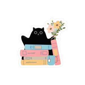 Cat Decal, Floral Black Cat Large Sticker Decoration for Laptop, Car, Water Bottle, Cute Animal Vinyl Decal, Gift for Cat Lover