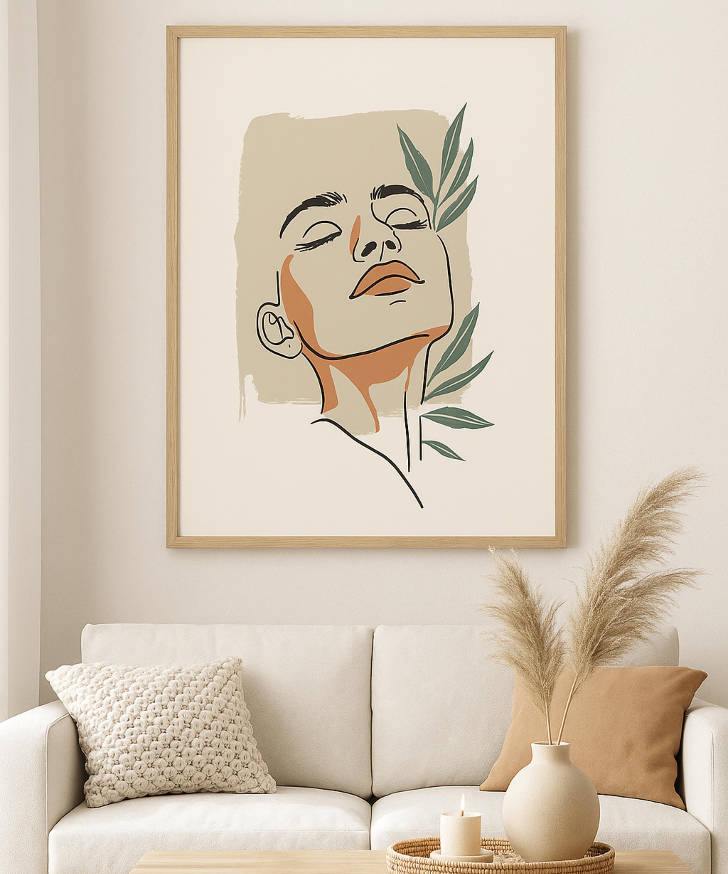 Boho Botanical Woman Line Art | Modern Minimalist Portrait Print ...