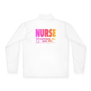 UBUpeeps cadeau pour infirmière | CAFÉINE. Bon de commande. T4H. PRN. | Pull à glissière sur un quart de tour de couleur rose à orange