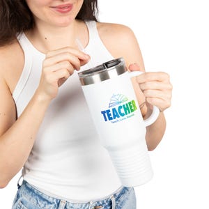 UBUpeeps Teacher Appreciation Gift - 40oz Insulated Travel Mug | Teach, Love, Repeat | in Blue to Green Colors