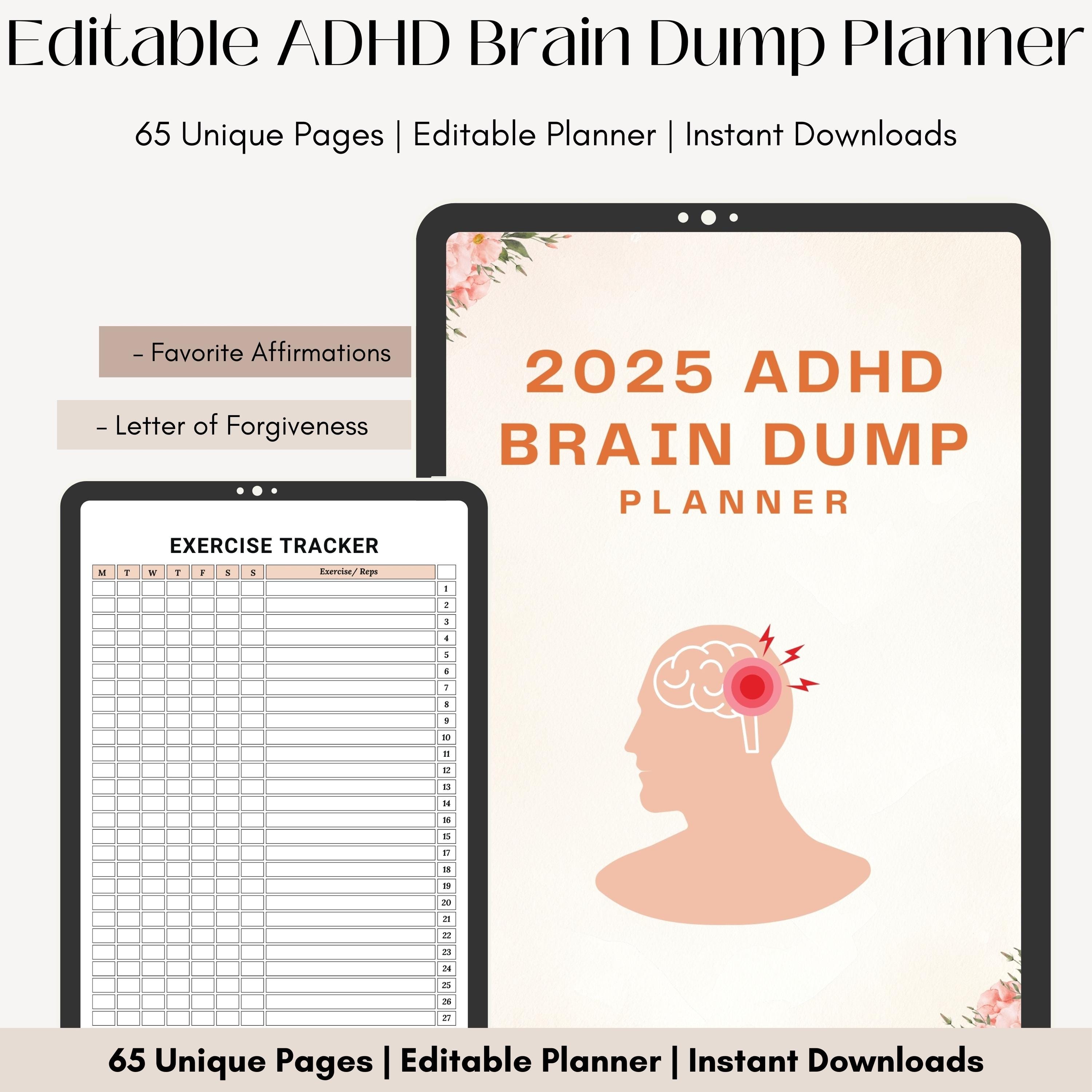 Editable ADHD Brain Dump Printable, ADHD Planner, to Do List Template ...