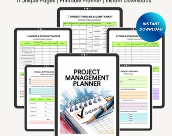 Project Planner Essentials, Project Management Digital Planner Inserts (Printable PDF Template), Multi Project Tracker, Task Tracker Planner